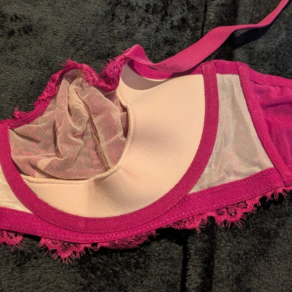 Victorias Secret Purple Pink Balconette Push Up Unlined Velvet Lace Bra 36DD(E) - Picture 5 of 9